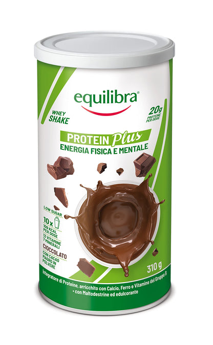 equilibra Integratori Alimentari, Protein Plus Cioccolato, Whey Shake Energia Fisica e Mentale, 13 Vitamine e 7 Minerali, Low sugar, High protein, Maltodestrine, Proteine in Polvere da 310 g, 10 Dosi