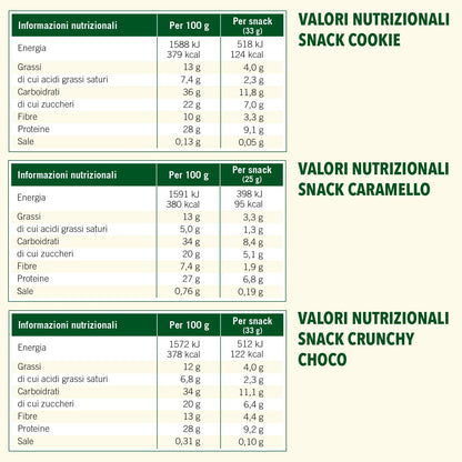 Enervit, Enerzona Protein Snack 40-30-30 Variety Pack 10pz Caramello + 10pz Crunchy Choco+ 10pz Cookies, Barrette Proteiche per Dieta a Zona con Proteine del Latte e Fibre, Senza Olio di Palma