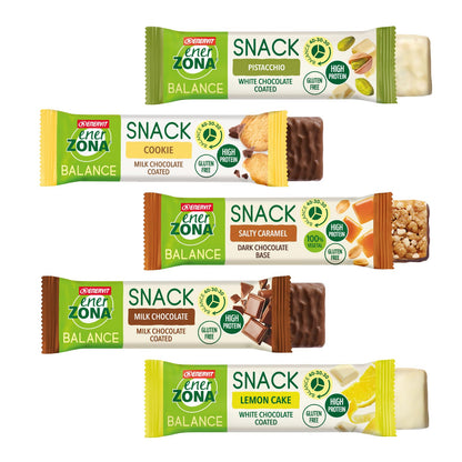 Enervit, EnerZona Protein Snack Variety Pack, Confezione con Barrette Assortite da 33gr, 1 Barretta Pistacchio, 1 Cookie, 1 Salty Caramel, 1 Milk Chocolate, 1 Lemon Cake