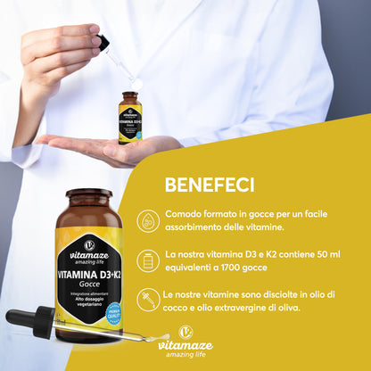 Vitamaze® Vitamina D3 K2 (+1 Anno) di Alto Dosaggio Vitamina D3 + 20 mcg Vitamina K2 al Giorno, 180 Piccole Compresse Vegetariane, Elevata Biodisponibilità, Qualitá Tedesca