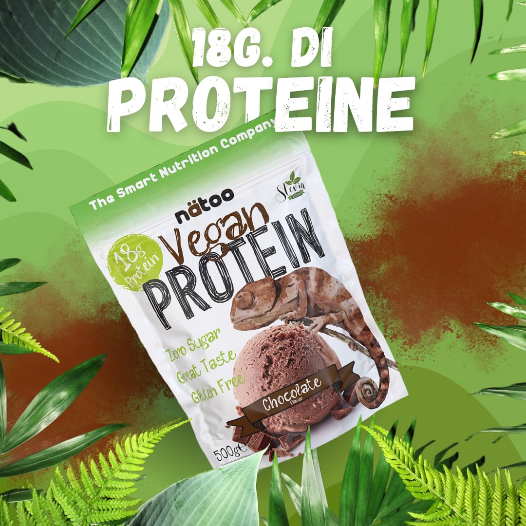 NÄTOO Proteine in Polvere Vegane - 500g Gusto Choco Nut senza Zucchero - Proteine in Polvere Isolate Vegetali provenienti dal Pisello e dal Riso - 18 grammi per Porzione - Proteine senza lattosio