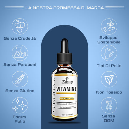 Kanzy Olio di Vitamina E per il Viso, Capelli, Unghie e Pelli 100% Naturale d-Alfa-Tocoferolo, 60 ml Vitamin E Oil Olio Antietà Contro le Rughe Olio ideale per Uomini e Donne