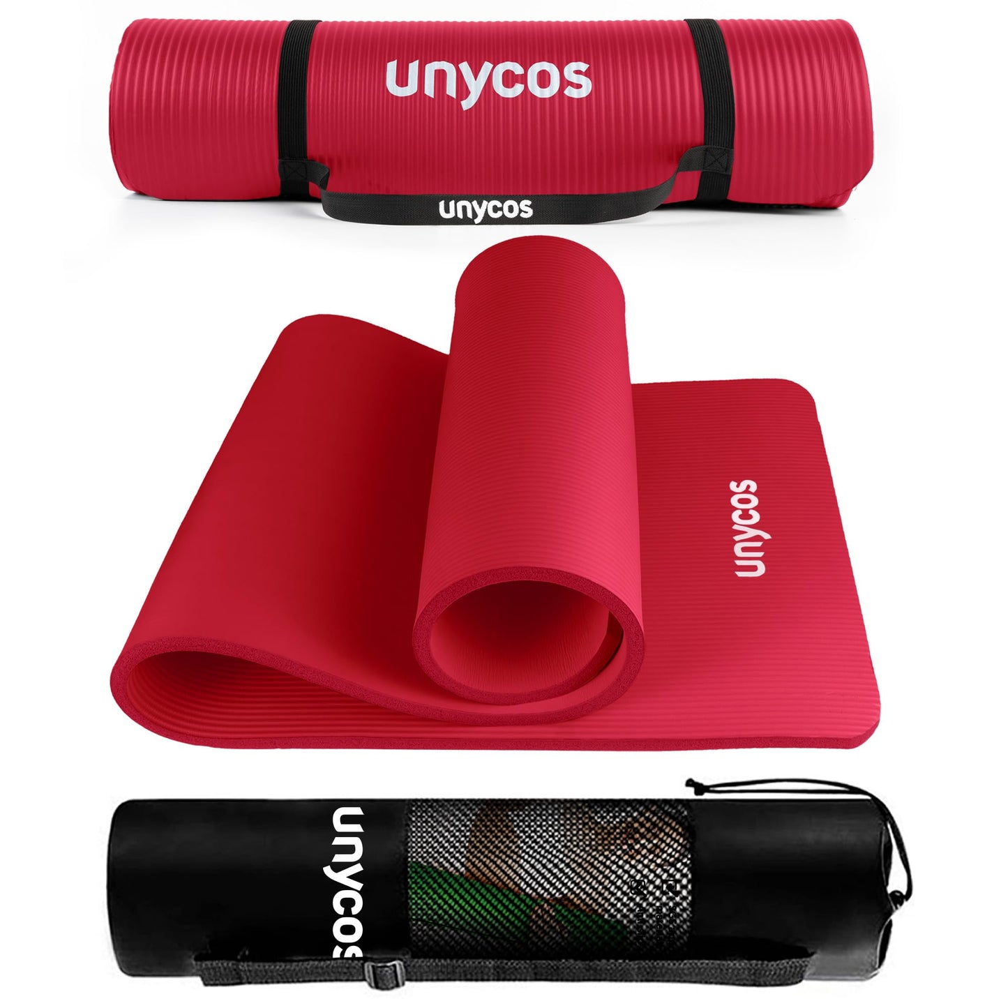 unycos - Tappetino Antiscivolo da Yoga, Pilates e Ginnastica Extra Spesso 10/15 mm, 183x60 cm, Materassino Fitness con Schiuma NBR Confortevole, Tracolla, Borsa ed E-Book di 50 Esercizi