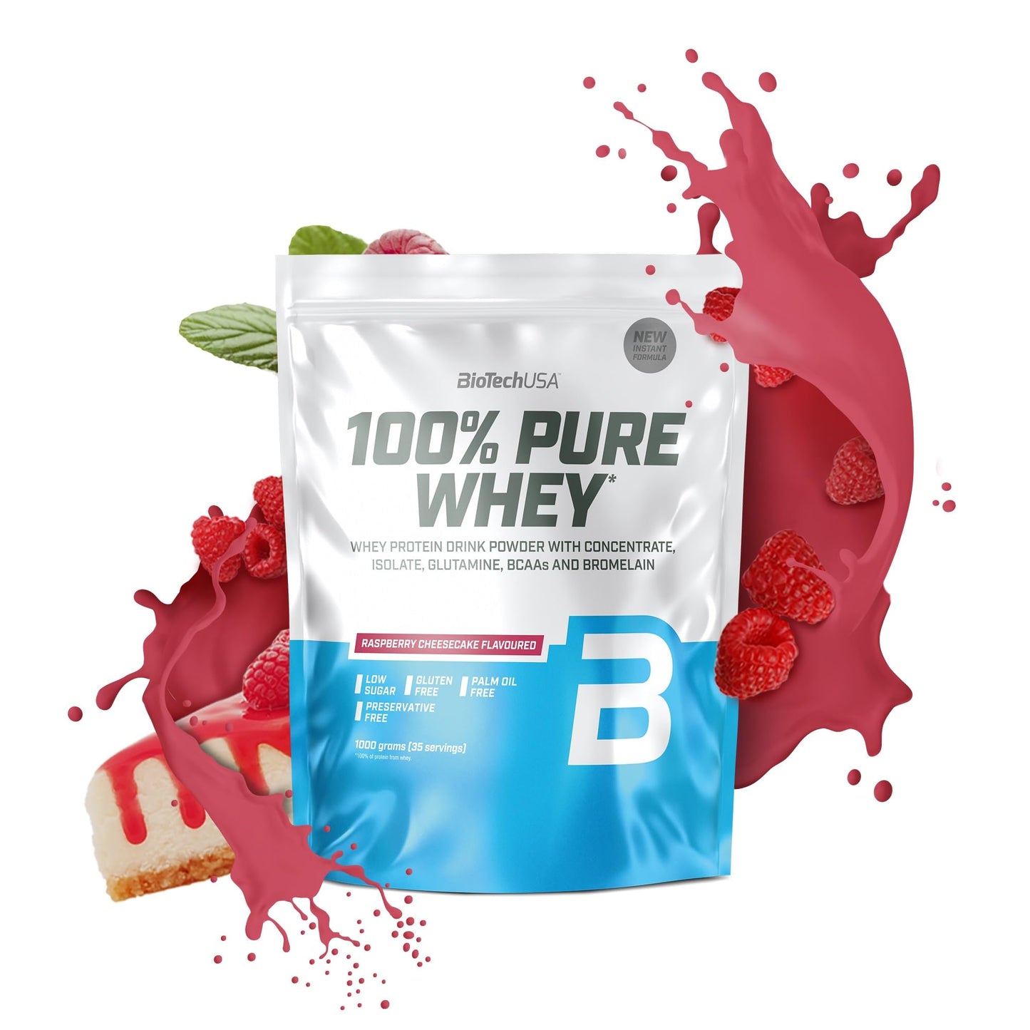 BioTechUSA 100% Pure Whey Complesso proteico del siero di latte con bromelina, aminoacidi, senza zuccheri aggiunti, senza olio di palma e con edulcorante, 1 kg, Cioccolato