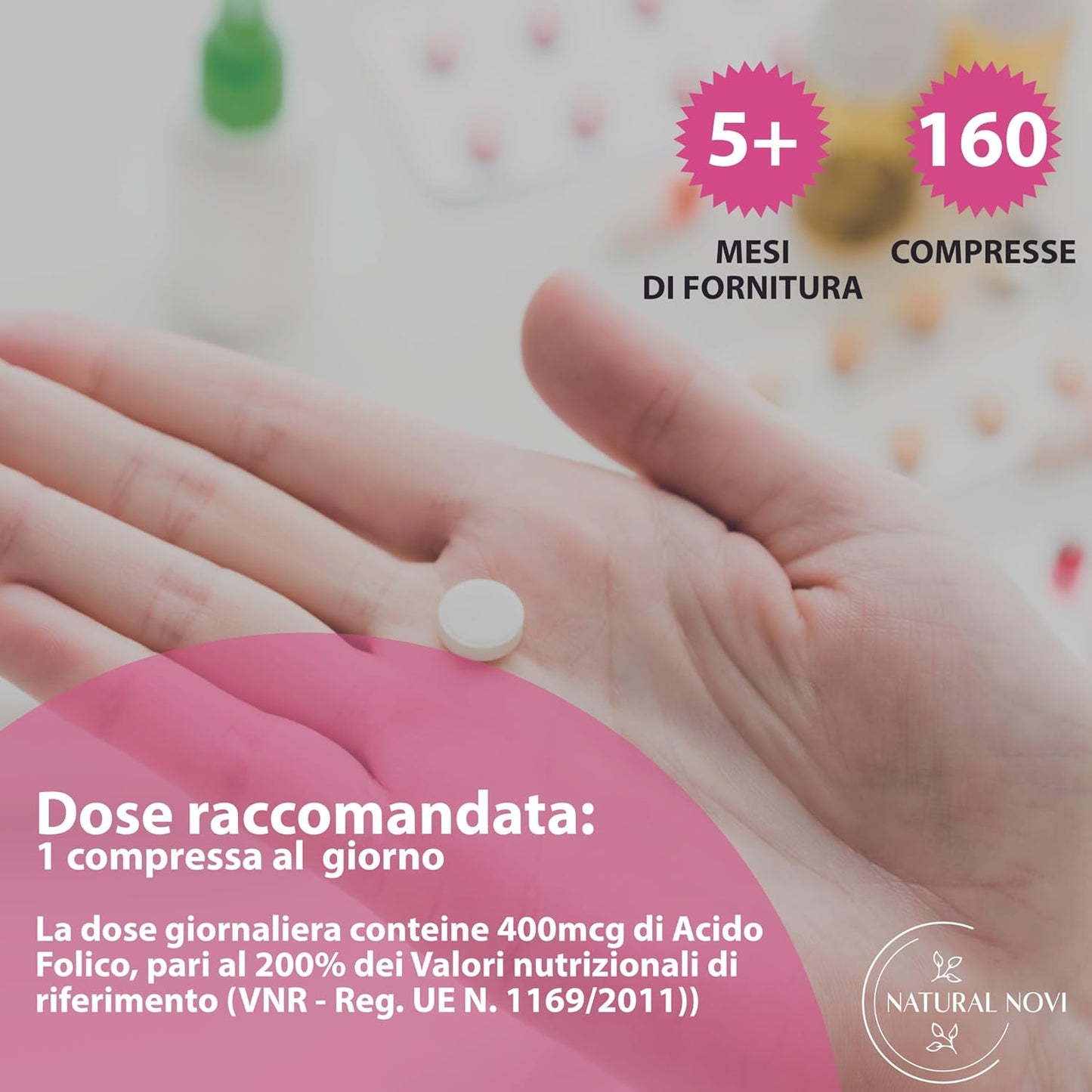 Acido Folico 400 mcg NaturalFolic® |160 compresse | oltre 5 mesi di fornitura | Senza lattosio e Senza Glutine | Gravidanza e Fertilità