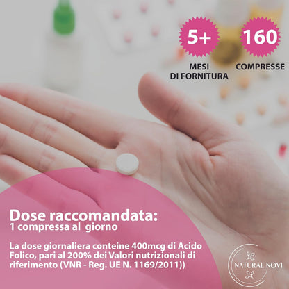 Acido Folico 400 mcg NaturalFolic® |160 compresse | oltre 5 mesi di fornitura | Senza lattosio e Senza Glutine | Gravidanza e Fertilità