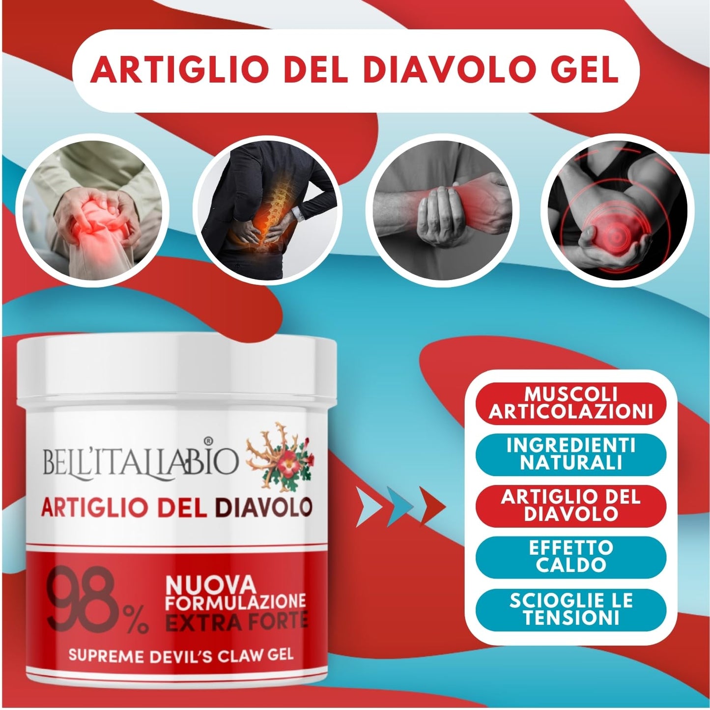 Artiglio del Diavolo Extra Forte Gel al 98%, Pomata Artiglio del Diavolo Formula Naturale e Professionale per Massaggi a Muscoli e Articolazioni (550 ML)