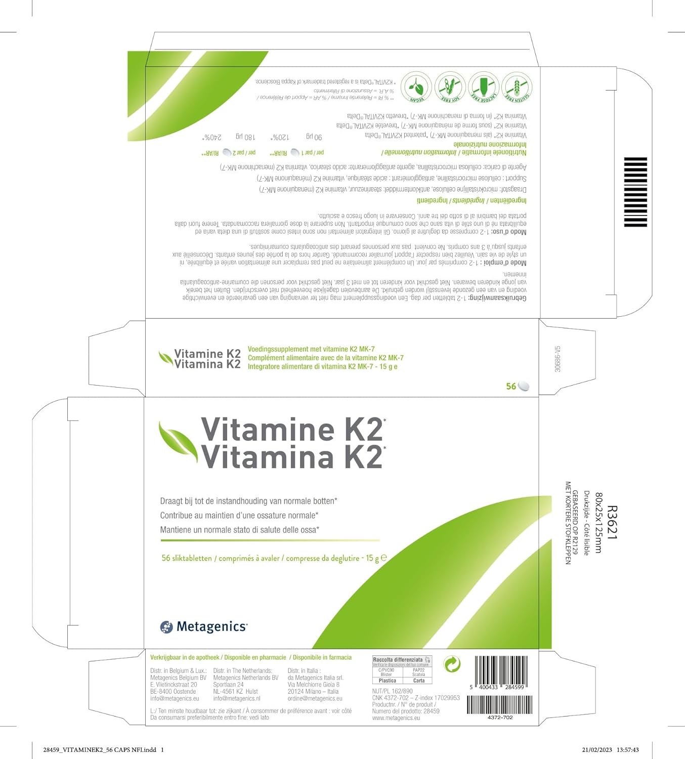 Metagenics Vitamina K2 - Contribuisce alla Normale Salute delle Ossa - 56 CPR