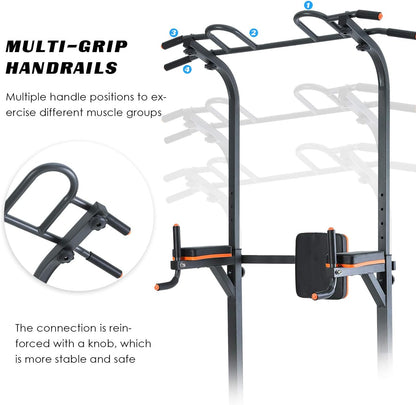 ISE Power Tower Multifunzione, Altezza Regolabile 192-228cm, Dip Station, Sbarra Sollevamento, Impugnature per Flessioni, Sbarra Trazioni Workout Dip Station per Dips,Chin Up,Allenarsi a Casa