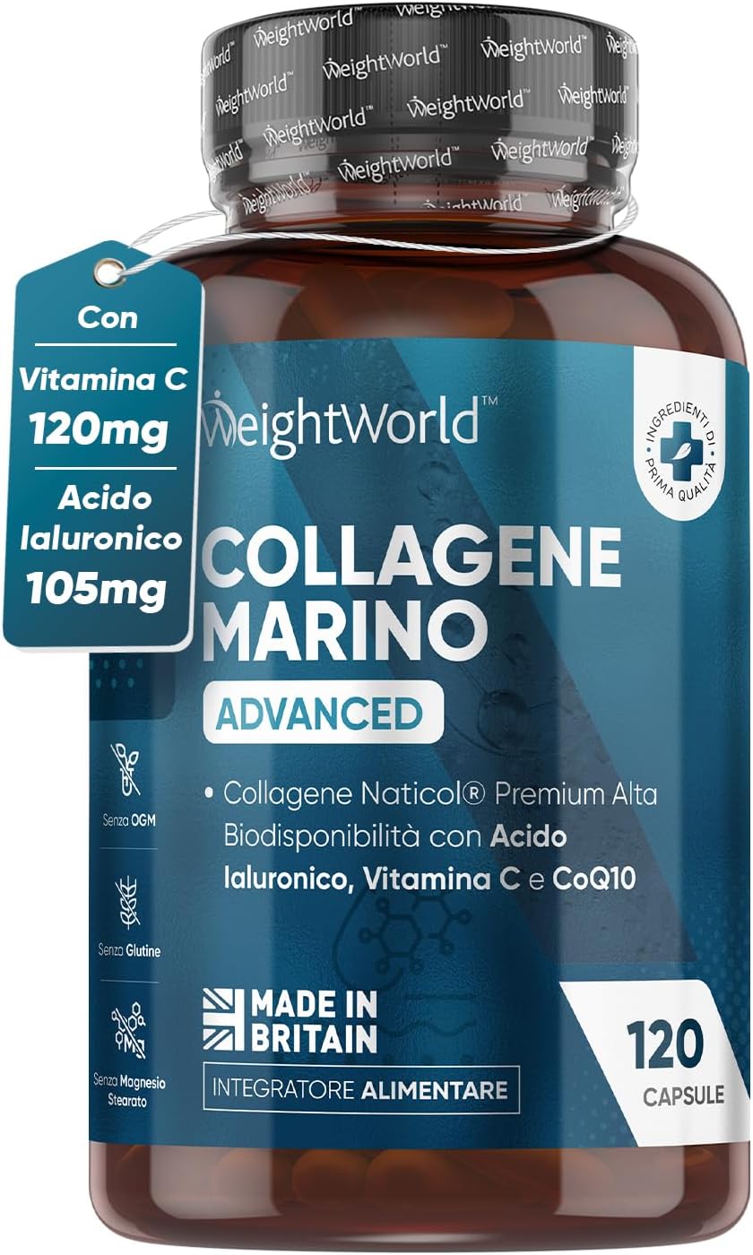 Collagene Marino Naticol 1200mg con Acido Ialuronico e Vitamina C, CoQ10 e Zinco, Pelle, Denti, Ossa, Collagene Marino con Acido Ialuronico, Collagene Idrolizzato Tipo 1, Collagene e Acido Ialuronico