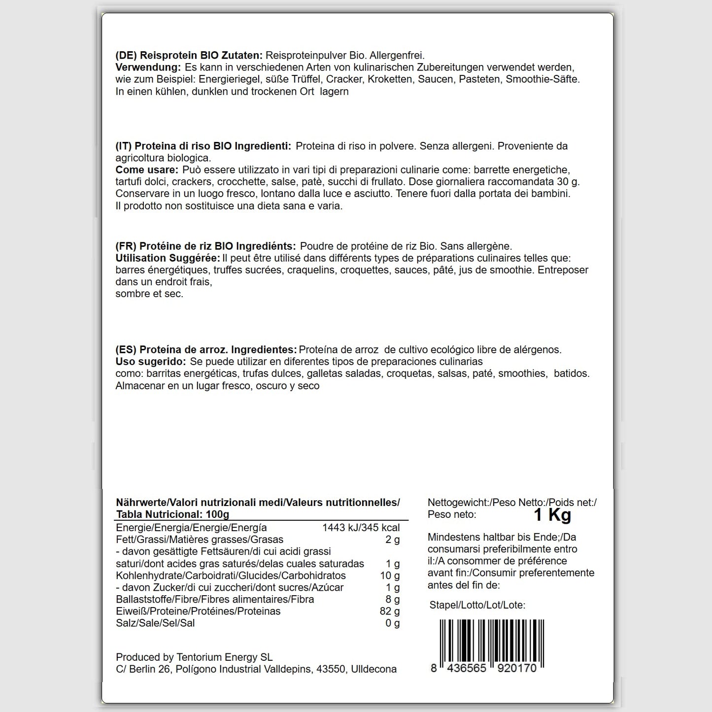 F Energy Feelings Proteine di Piselli in Polvere BIO 1 Kg / 82% Proteine Vegetali/Proteine Vegane Massa Muscolare e Dimagrire/Senza Zuccheri Aggiunti, Lattosio né Glutine