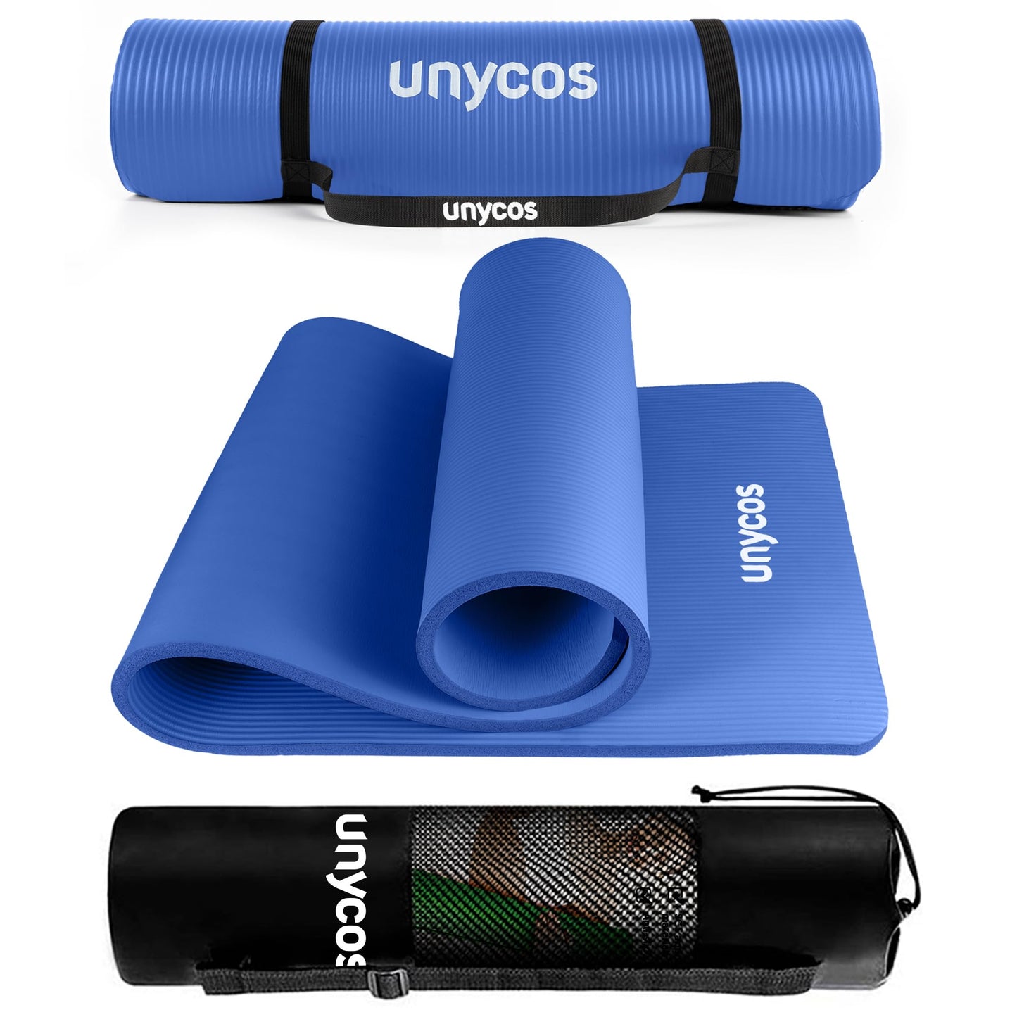 unycos - Tappetino Antiscivolo da Yoga, Pilates e Ginnastica Extra Spesso 10/15 mm, 183x60 cm, Materassino Fitness con Schiuma NBR Confortevole, Tracolla, Borsa ed E-Book di 50 Esercizi