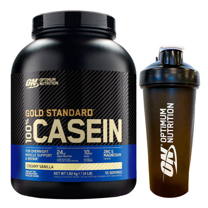 Optimum Nutrition Gold Standard 100% Casein Proteine di Caseina in Polvere a Rilascio Graduale Durante la Notte con Zinco e Magnesio Gusto Crema alla Vaniglia 55 Porzioni 1,82Kg + Shaker