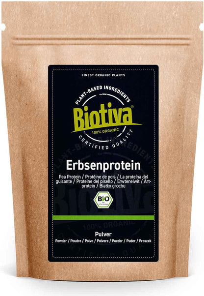 Proteine di pisello in polvere Bio 1kg | 83% proteine | 100% isolato proteico di piselli | senza glutini, soia e lattosio | confezionato und controllato in Germania | Biotiva