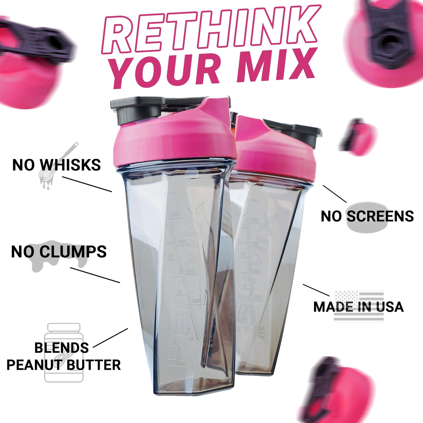 HELIMIX 1,5 Vortex Blender Shaker bottiglia contiene fino a 828 ml | Nessuna palla o frusta | Prodotto negli Stati Uniti | Portatile pre allenamento Proteine del siero di latte shaker tazza | Mescola