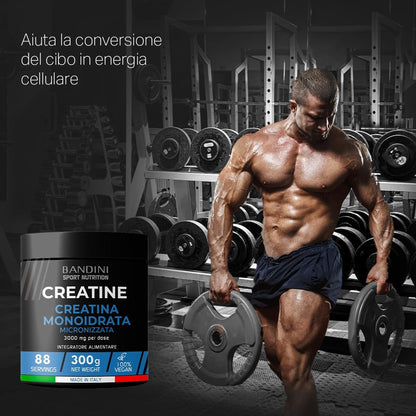 Bandini® Creatina Monoidrata in Polvere Pura al 100% - Integratore per Allenamento, Sport, Palestra e Pre Workout - Include Dosatore - 100% Vegan - A base di Creatine Monoidrato