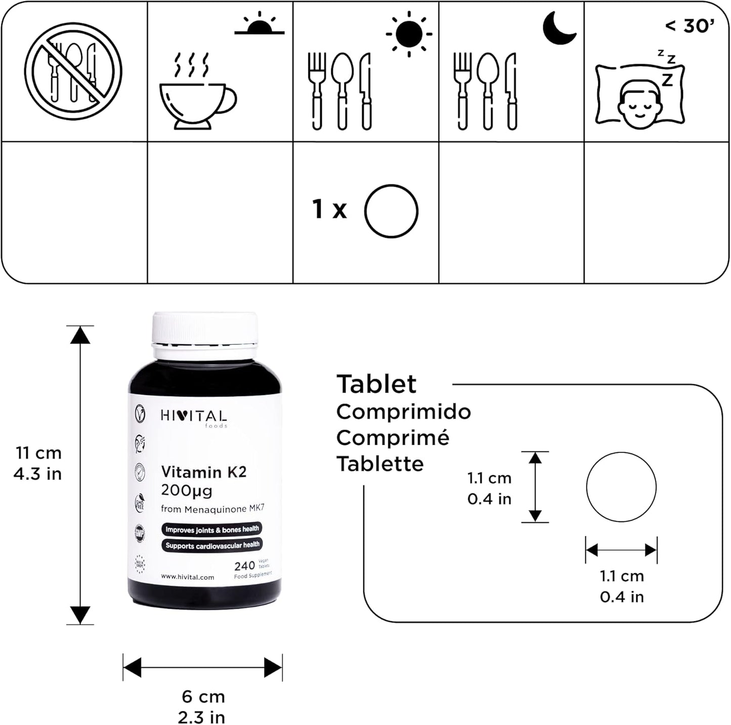 Vitamina K2 MK7 200 mcg. 240 compresse vegane di Vitamina K per 8 mesi. 200 mcg di Vitamina K2 Menachinone MK-7 per sostenere la salute delle ossa e delle articolazioni.