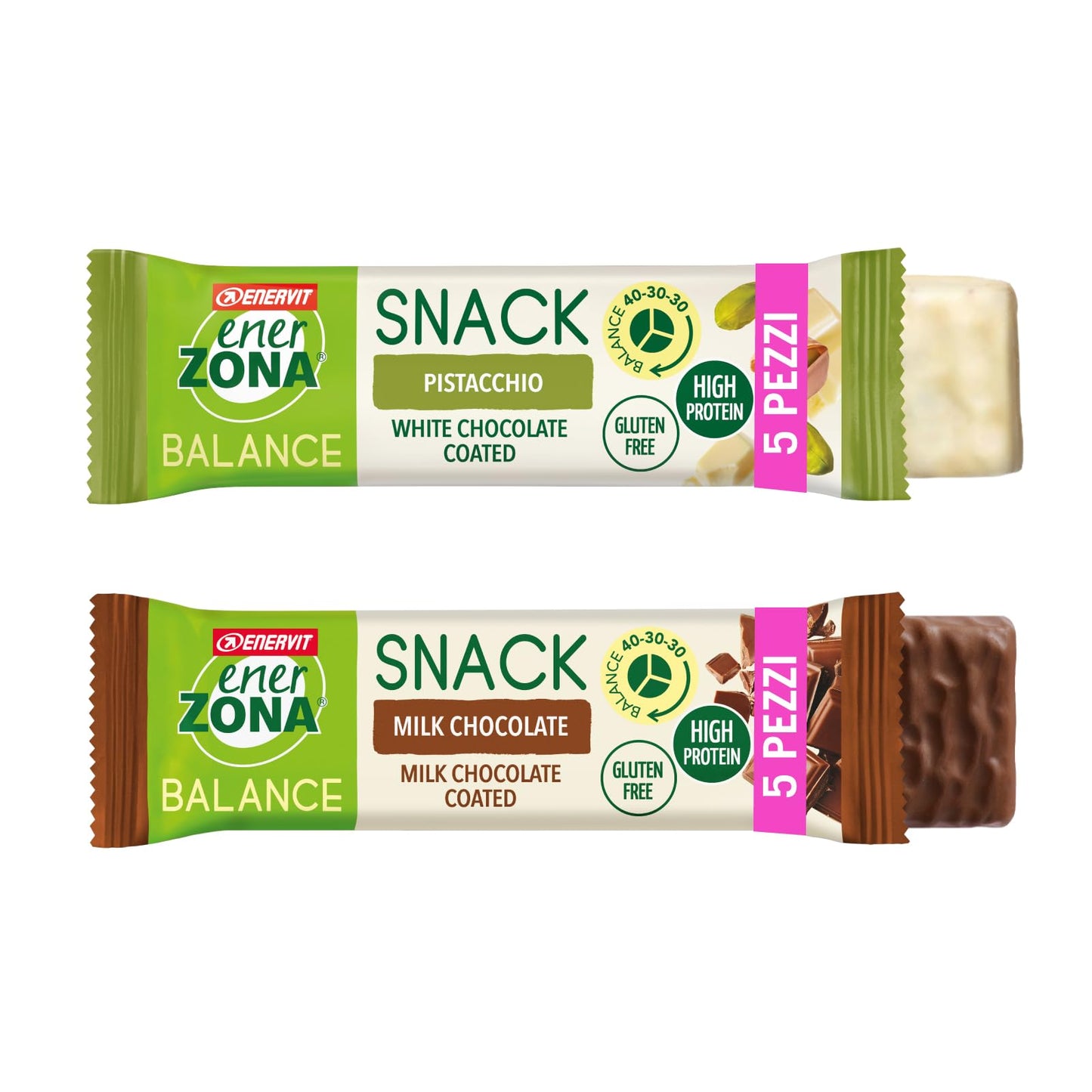 Enervit, Enerzona Protein Snack 40-30-30 Variety Pack 5pz Cioccolato/arancia + 5pz Salty Caramel, Barrette Proteiche per Dieta a Zona con Proteine del Latte e Fibre, Senza Olio di Palma