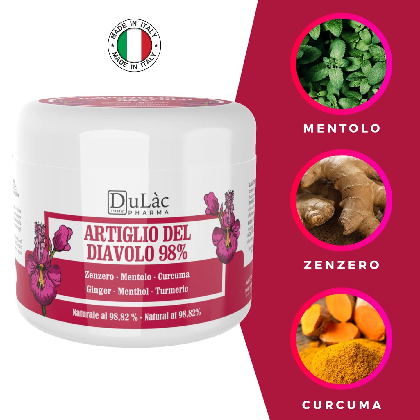 Dulàc - Crema Artiglio Del Diavolo Extra Forte 500 ml, 98% Artiglio del Diavolo Arricchito con Mentolo, Pomata Naturale per Fastidi Muscolari e Articolari Ricorrenti