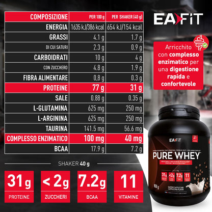 Proteine Whey Pure Whey EAFIT, 850g, Proteine in Polvere del Siero del Latte, Gusto Intense Vaniglia, Aminoacidi ed Enzimi Digestivi, Proteine Massa Muscolare, Assimilazione Rapida, Whey Protein