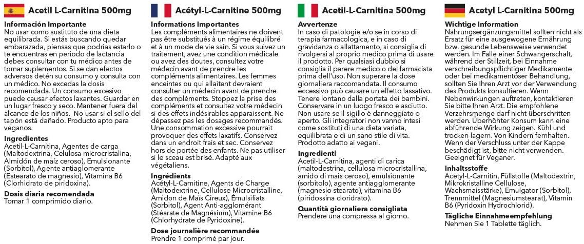 Acetil L-Carnitina 500 mg - 60 Compresse - Adatto ai vegani - 2 mesi di durata - SimplySupplements