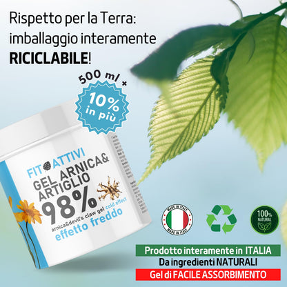 Arnica Gel Forte 550 ml, Arnica per Cavalli Uso Umano Effetto Freddo 98% con Artiglio del Diavolo Vitamina E Canfora per Massaggi Locali 100% BIO e Made in Italy - FITOATTIVI