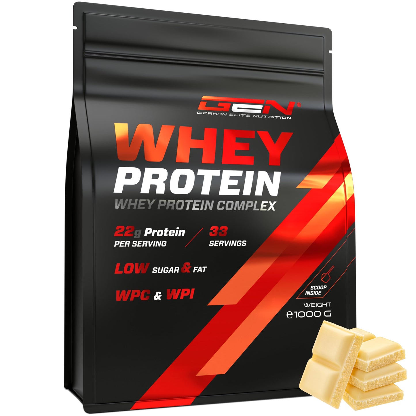 Whey Proteine Complesso - 1000 g (Gelato alla vaniglia) - Con contenuto isolato - Proteine in polvere solubili istantanee con BCAA ed EAA - German Elite Nutrition