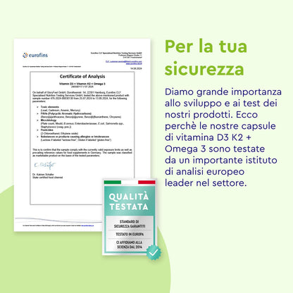 Vitamina D3 + K2 + Omega 3, 90 Capsule Softgel, 2000UI Vitamina D, 100 µg Vitamina K, 1000mg Olio di Pesce 400mg EPA e 300mg DHA, Vit D3 Colecalciferolo + Vit K2 MK7 99% (K2VITAL® di Kappa) + Fish Oil