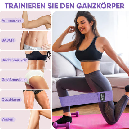 Elastici Fitness，Fasce Elastico Fitness in Tessuto con 3 Livelli di Resistenza，Bande Elastiche Fitness Antiscivoli per Esercizi Glutei, Yoga, Pilates, Palestra