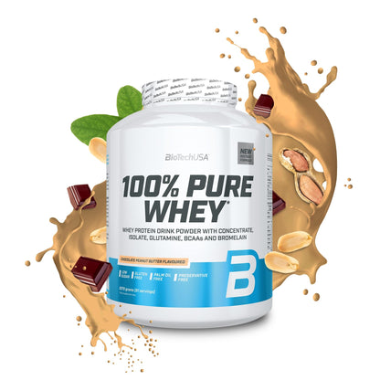 BioTechUSA 100% Pure Whey Complesso proteico del siero di latte con bromelina, aminoacidi, senza zuccheri aggiunti, senza olio di palma e con edulcorante, 1 kg, Cioccolato