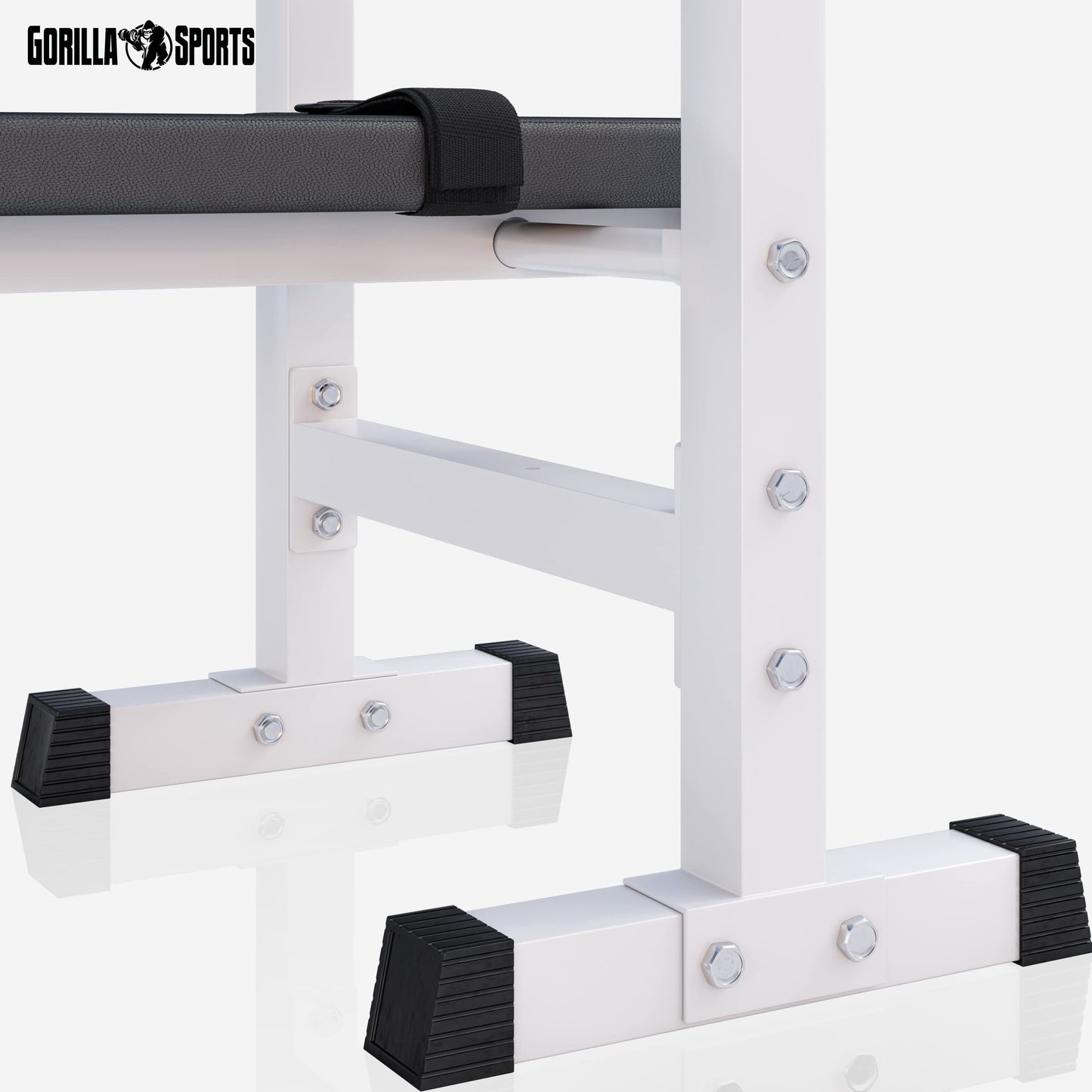 GORILLA SPORTS® Panca Pesi - con Porta Bilanciere, Regolabile e Pieghevole, Carico Max. 200kg, in Altezza, Nera/Bianca - Panca Piatta, Palestra, per Sollevamento, Multifunzione, Allenamento, Fitness