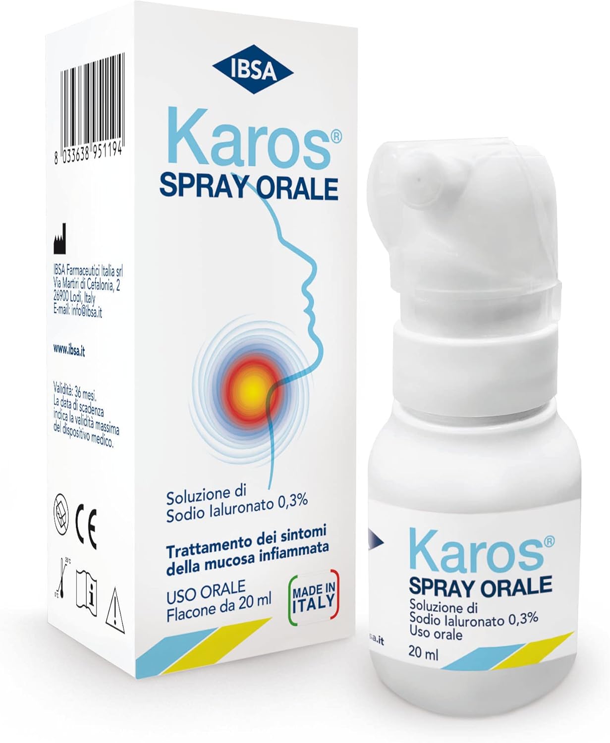 Karos Spray Orale | Soluzione a Base Di Acido Ialuronico Da Nebulizzare in Gola in Caso Di Infiammazione Della Mucosa Orale E Faringea.