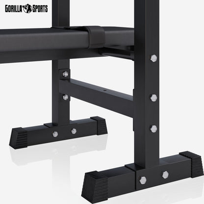 GORILLA SPORTS® Panca Pesi - con Porta Bilanciere, Regolabile e Pieghevole, Carico Max. 200kg, in Altezza, Nera/Bianca - Panca Piatta, Palestra, per Sollevamento, Multifunzione, Allenamento, Fitness