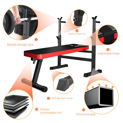 ISE Panca Pesi Multifunzione con Portabilanciere, Panca per Sollevamento, Pesi Pieghevole Panca Regolabile con Portabilanciere, SY-544