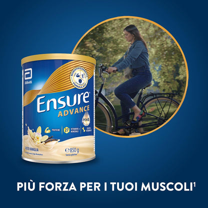 Ensure Advance Integratore Alimentare Proteico in Polvere, con 27 Vitamine e Minerali, Integratore Alimentare con Proteine, Calcio e HMB, Confezione 850g, Gusto Vaniglia