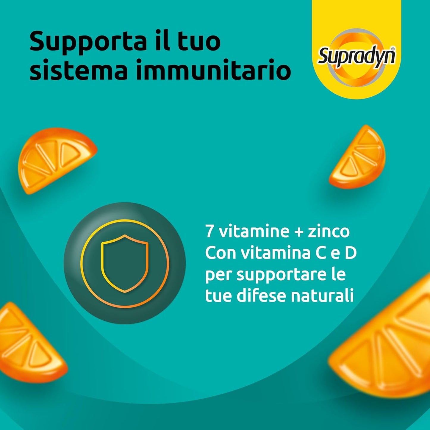 Supradyn Difese Gummy Multivitaminico Caramelle, Integratore Multivitaminico Difese Immunitarie Adulti con 7 Vitamine e Zinco, Vitamina D, Vitamina C, 120 Vitamine Gommose Gusto Arancia