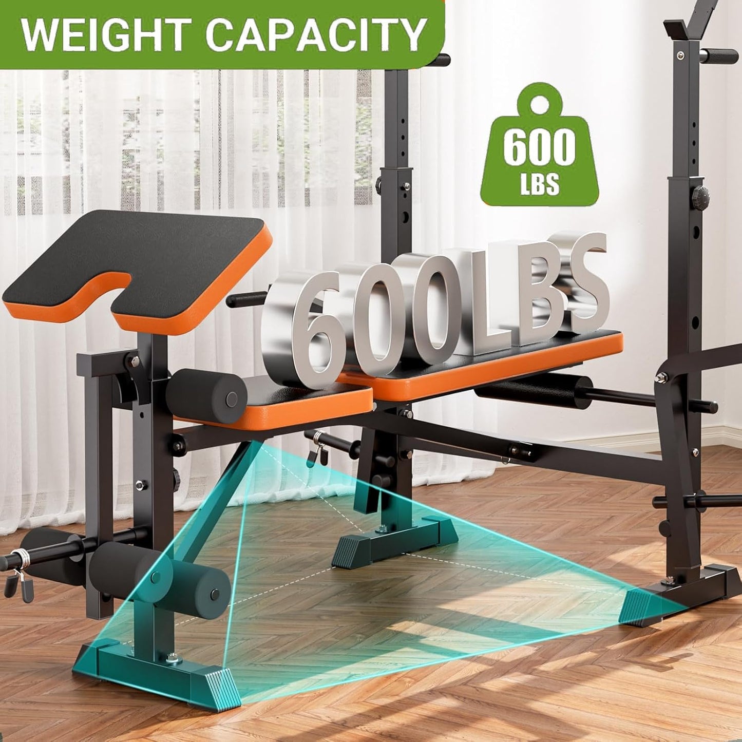 YOLEO Multifunzione Palestra Casa con Rack Palestra, Panca Piana Bilanciere, Panca Addominali con leg extension leg curl - arm curl - porta bilanciere