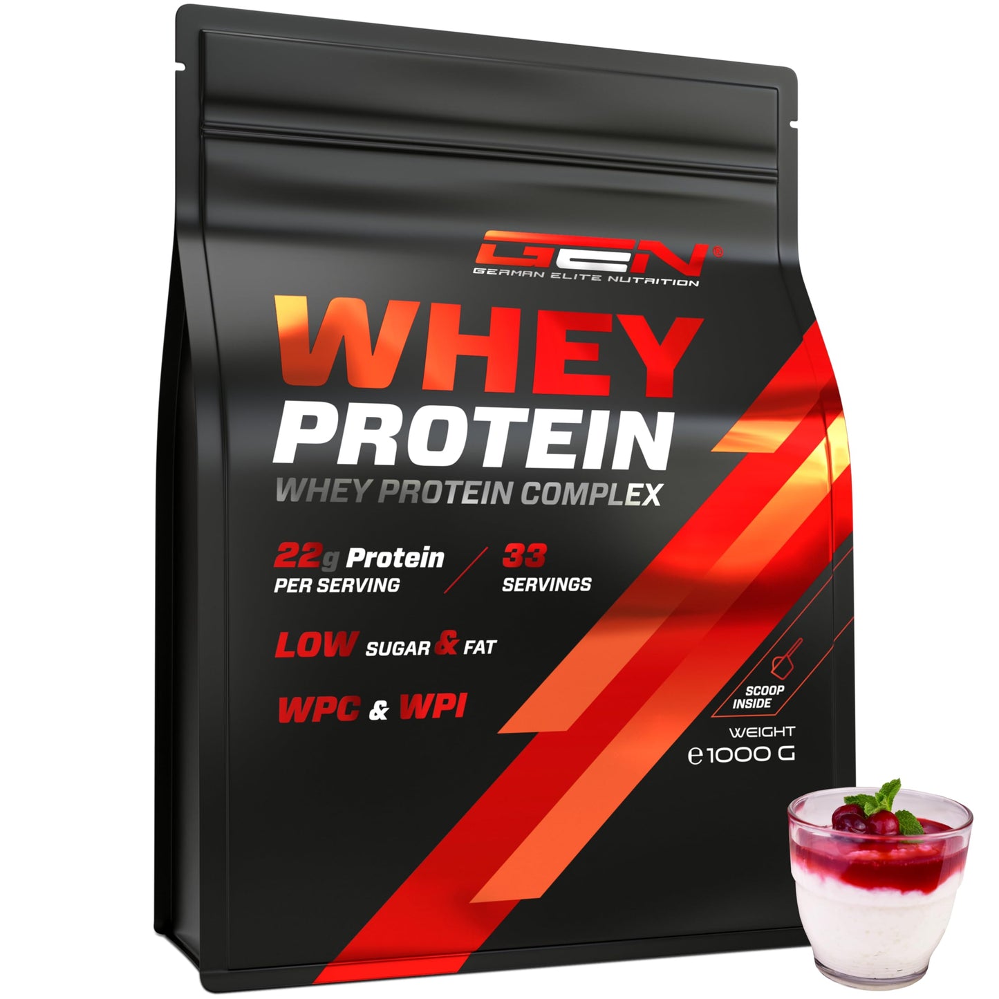 Whey Proteine Complesso - 1000 g (Gelato alla vaniglia) - Con contenuto isolato - Proteine in polvere solubili istantanee con BCAA ed EAA - German Elite Nutrition