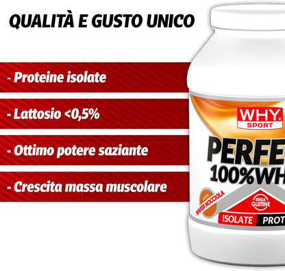 WHY SPORT PERFECT 100% WHEY - Proteine Whey - Proteine Isolate - Proteine in Polvere con Aminoacidi Essenziali per la Massa Muscolare - Gusto Cioccolato al Latte - 900 gr