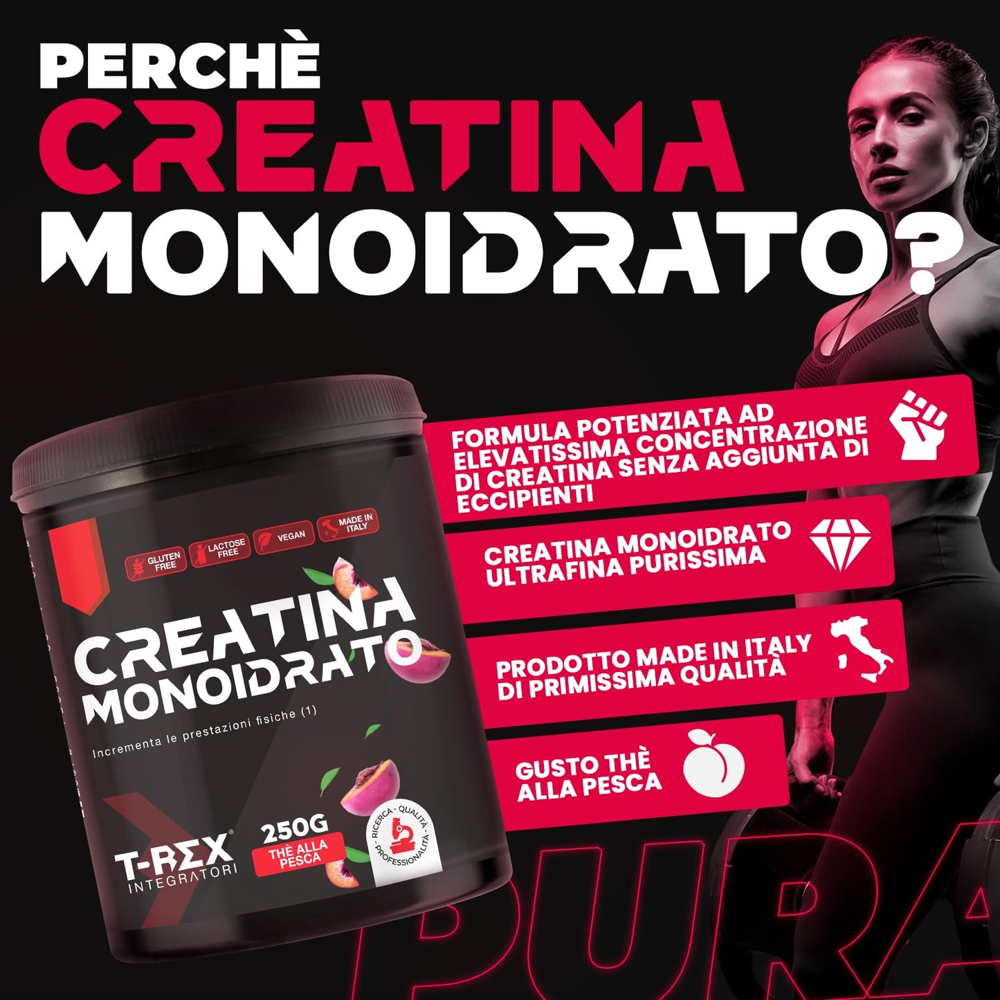 T-Rex Integratori Creatina Micronizzata Monoidrata 100 compresse da 1300mg - Integratore alimentare per massa muscolare e boost energetico pre workout