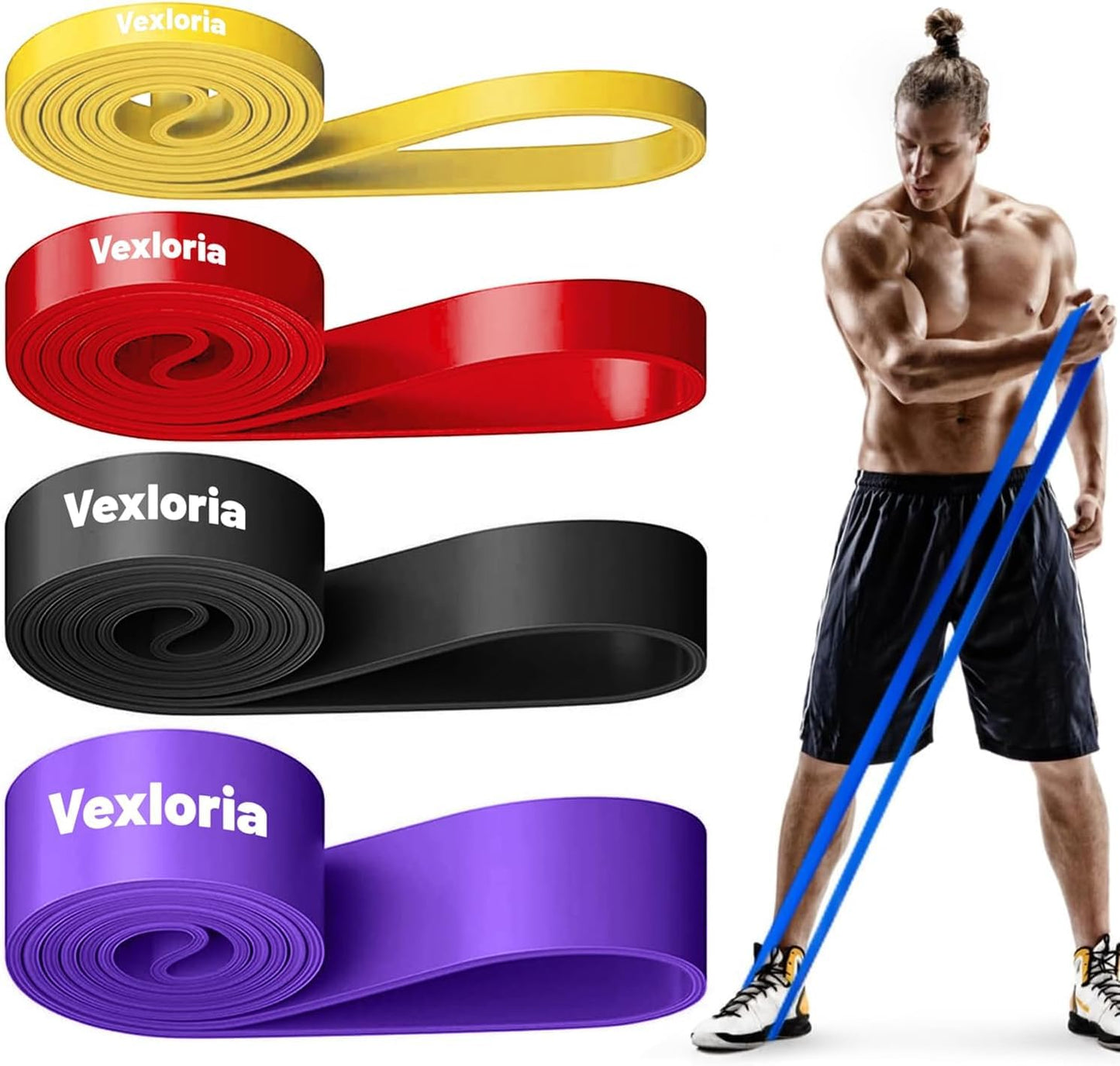 Vexloria Set di Bande Elastiche - Fasce Elastiche per Pull-Up, Crossfit, Fitness & Yoga | Cinture per l'esercizio, Cinture da workout con Differenti Livelli di Resistenza