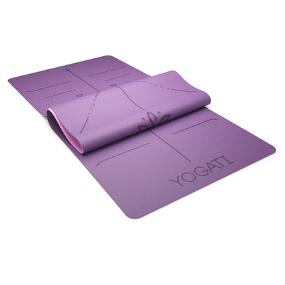 YOGATI - Tappetino Yoga antiscivolo e spesso. Tappetino da yoga con segni di allineamento del corpo. Tappetino sportivo per adulti e bambini. Tappetino da palestra ideale per pilates e fitness. Yoga