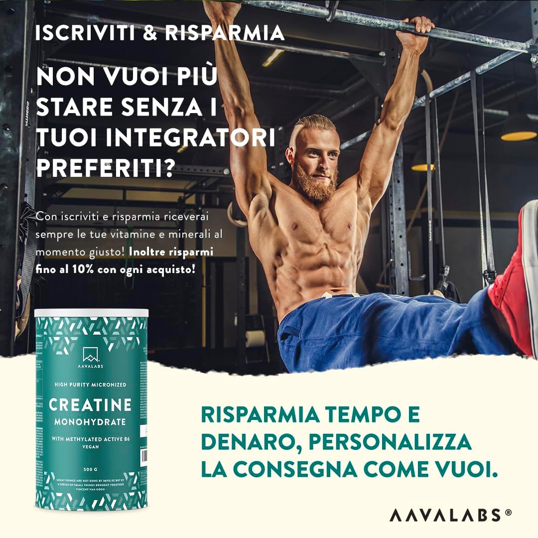 Creatina Monoidrata Polvere Micronizzata 200 Mesh 500g | Integratori Creatina Vegana Palestra Pre Workout, Intra & Post - Creatina Monoidrato Pura Creatine Monohydrate + B6 P5P - Creatina in Polvere