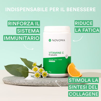 NOVOMA Vitamina C Polvere Pura 500 g, 1000mg Vitamina C per dose, Acido Ascorbico Puro in Polvere Ultra Fine, Sistema Immunitario e Stanchezza, Cucchiaio di Misurazione Incluso (ex Nutrivita)