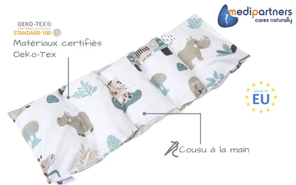 Medi Partners Cuscino Termico noccioli ciliegio 60x20cm 800g 100% Cotone 5 Camere Grande Terapia del freddo Federa sfoderabile (Stelle)