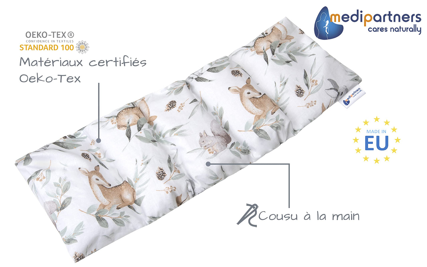 Medi Partners Cuscino Termico noccioli ciliegio 60x20cm 800g 100% Cotone 5 Camere Grande Terapia del freddo Federa sfoderabile (Stelle)