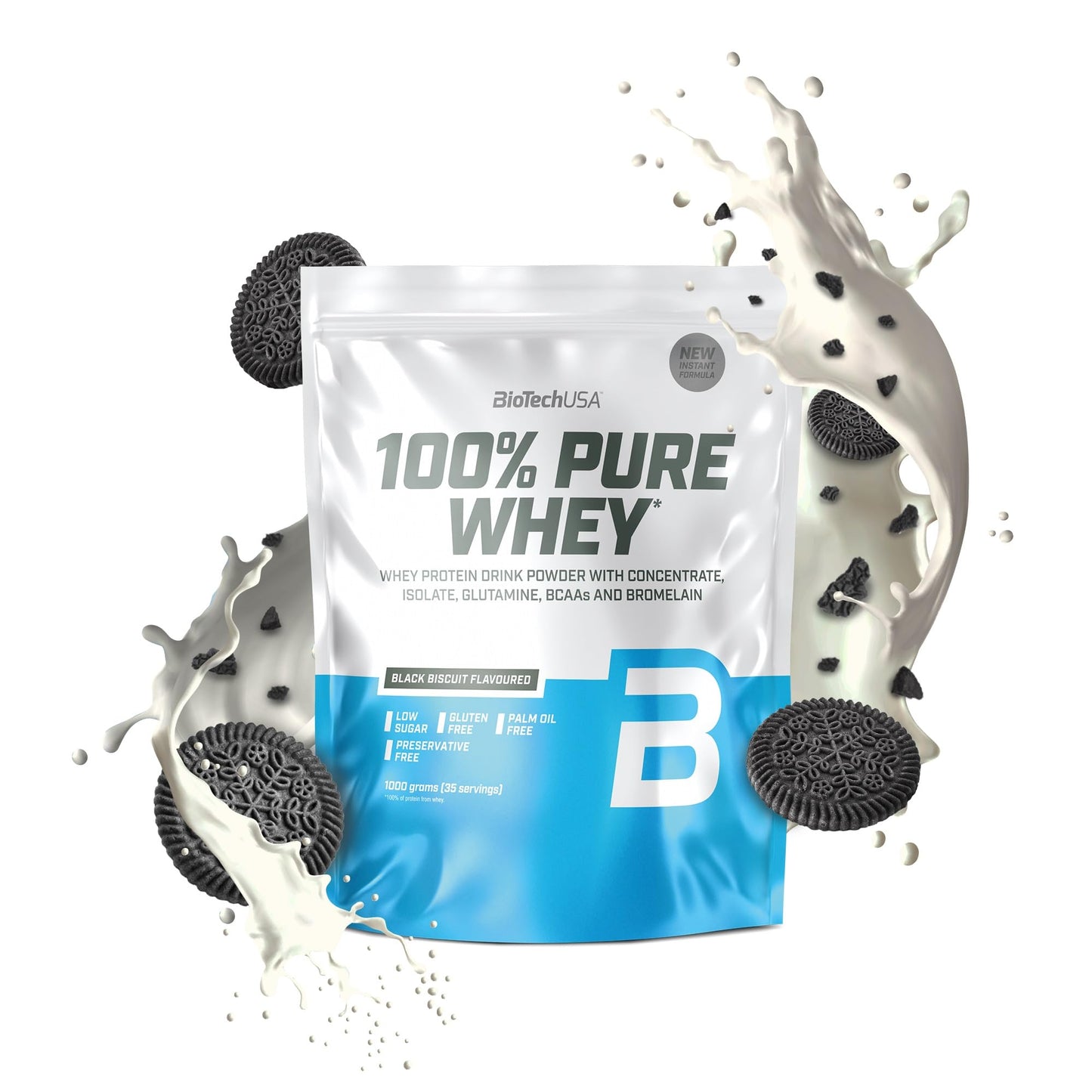 BioTechUSA 100% Pure Whey Complesso proteico del siero di latte con bromelina, aminoacidi, senza zuccheri aggiunti, senza olio di palma e con edulcorante, 1 kg, Cioccolato