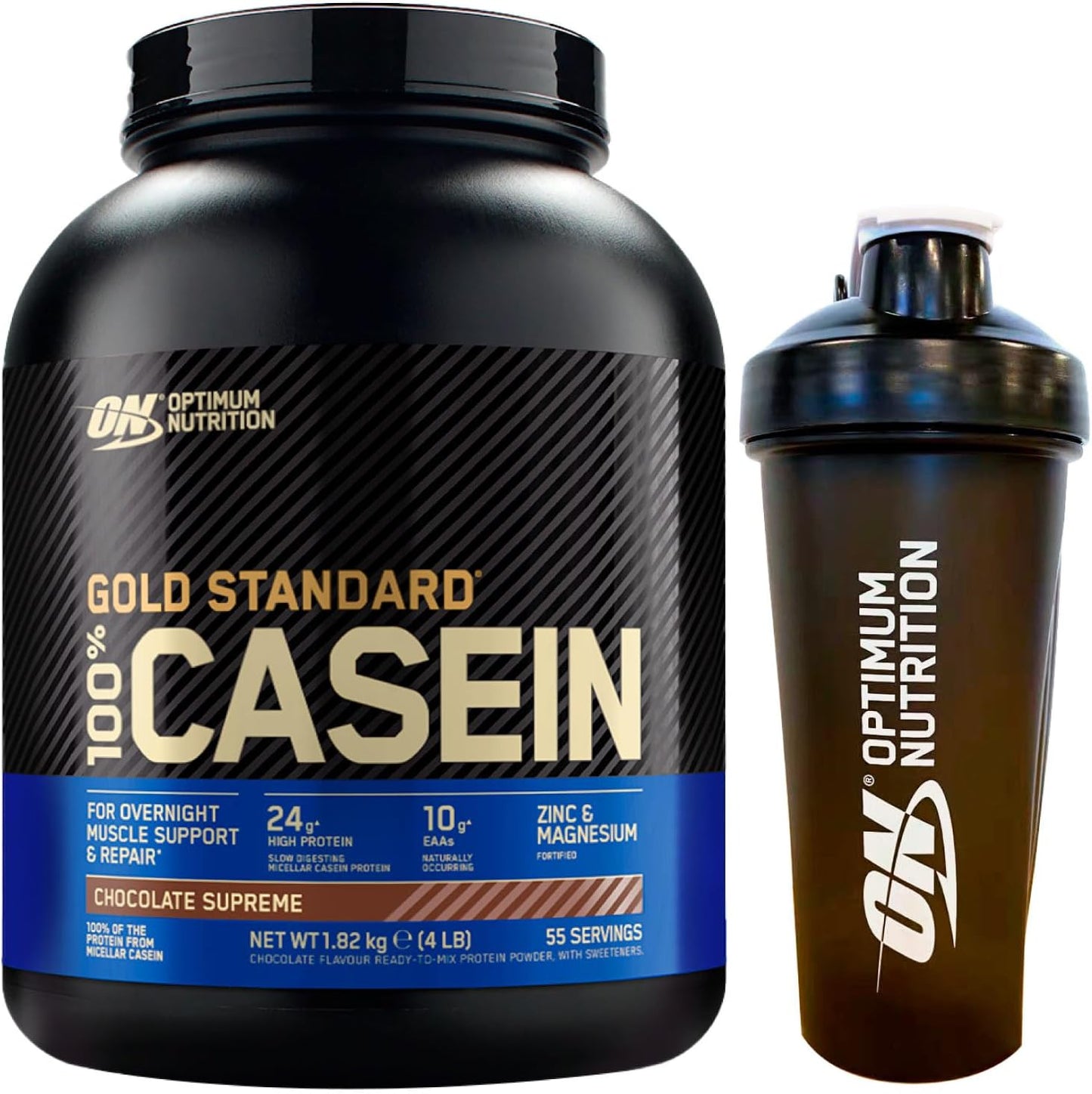 Optimum Nutrition Gold Standard 100% Casein Proteine di Caseina in Polvere a Rilascio Graduale Durante la Notte con Zinco e Magnesio Gusto Cioccolato 55 Porzioni 1,82Kg + Shaker