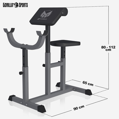 GYRONETICS® Panca per Bicipiti - Supporto per Bilanciere, Altezza e Sedile Braccia Regolabile, con Curl Pult, Carico Max 150 kg - Panca Pesi, Scottbank per Palestra, Fitness, Casa, Allenamento