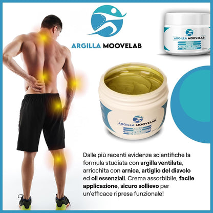 ARGILLA MOOVELAB Argilla Antinfiammatoria con Arnica, Artiglio del Diavolo e Oli Essenziali. Crema Pronta all’ Uso. Argilla per Dolori da Traumi e infiammazioni Formula Potente 250 ml